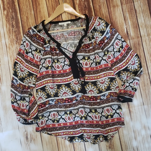 Daniel Rainn Boho Bohemian Flowy Tunic Top Geometric Hippie 70s Long Sleeve - Picture 6 of 10